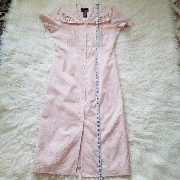 Vtg Positive Attitude Womens 12P Button Up Dress Sailor Collar Linen Blend Pink - Picture 7 of 9